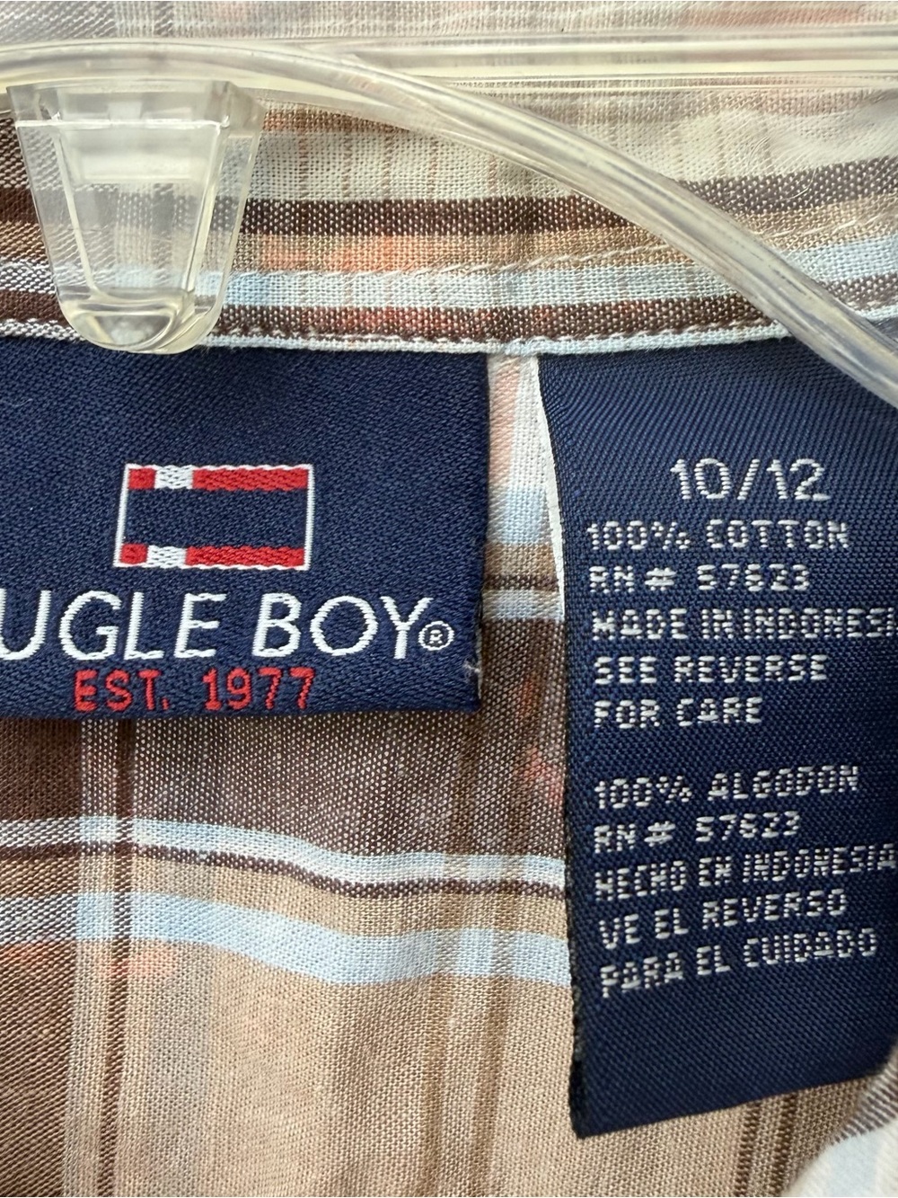 Bugle Boy Boy Size 10/12 Brown Plaid Ombre Distressed Look Button Down Shirt - Picture 3 of 5